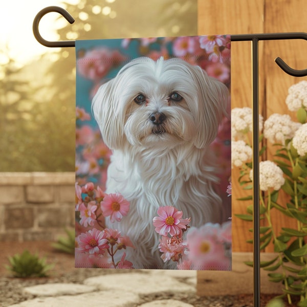 Maltese Dog Garden Flag - Spring Flowers Home Decor, Dog Lover Gift, Small Garden Flag, Outdoor Decor, Yard Art, Lawn Flag