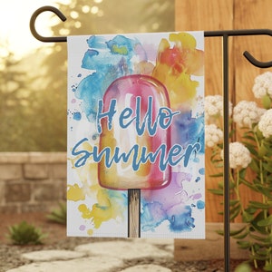 Cheerful Hello Summer Popsicle Flag - Perfect for Your Garden- Bright Colors/ House Banner/ Outdoor Decor/ House Flag, Garden Flag