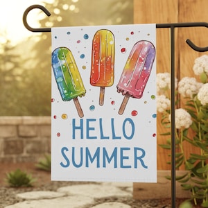 Say Hello to Summer with this Fun Popsicle Garden Flag - Bright Colors/ Garden & House Banner/ Outdoor Decor