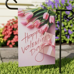 Spread the Love with our Happy Valentines Day Garden Flag - Tulips, Valentine Flag