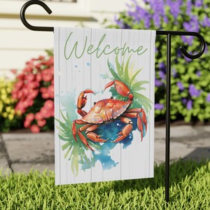 Welcome flag, Beach Flag, Crab beach flag, Welcome flag, Personalized Garden & House Banner. Beach house flag, Summer Flag