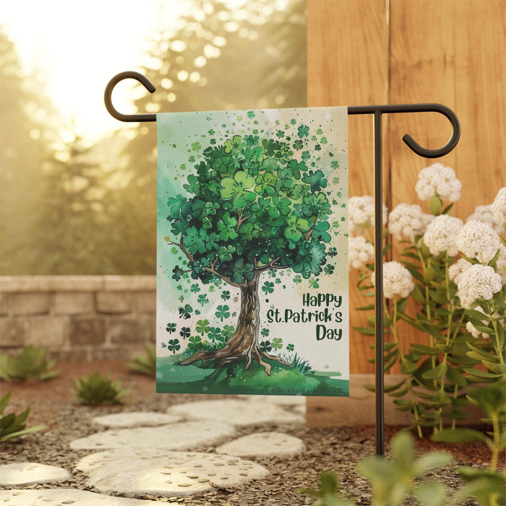 Happy St. Patrick's Day Flag for Garden with Tree of Shamrocks, Small Garden Flag, Housewarming Gift, House Flag, Garden Flag