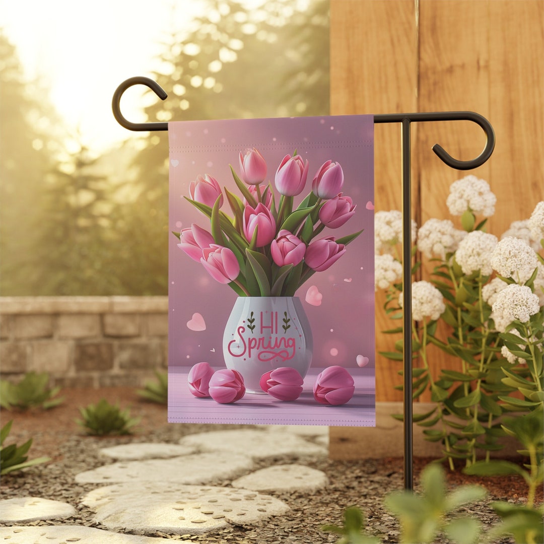 Cheerful Spring Blooms: Tulips in Vase Garden Flag, Garden Accent ...