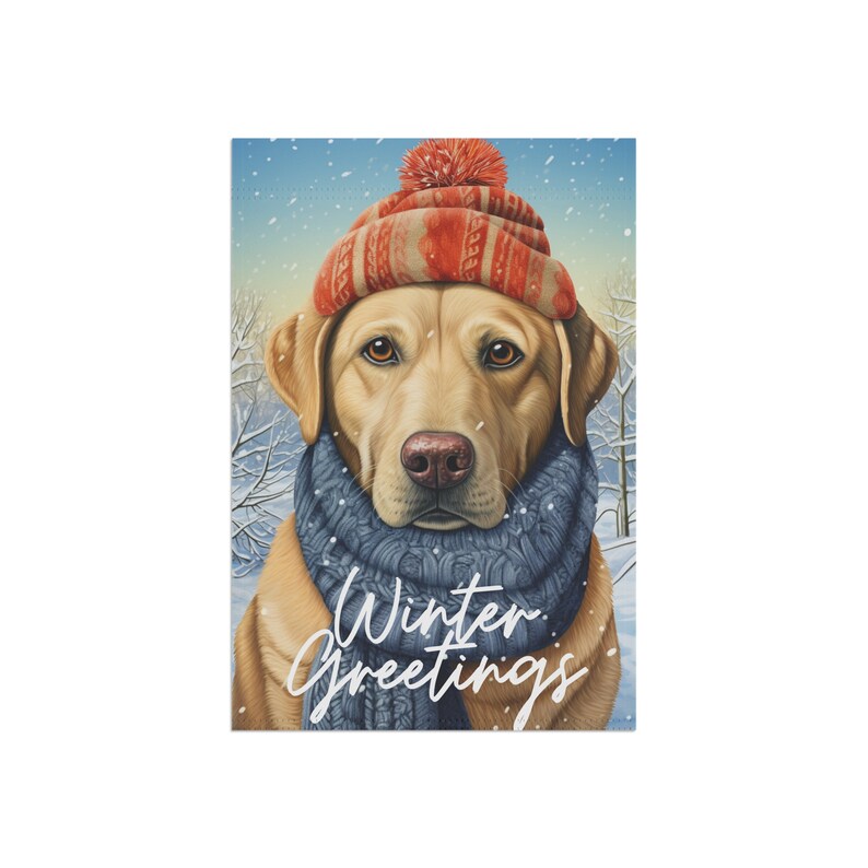Winter Yellow Labrador Garden Flag With Hat and Scarf | Holiday Outdoor ...