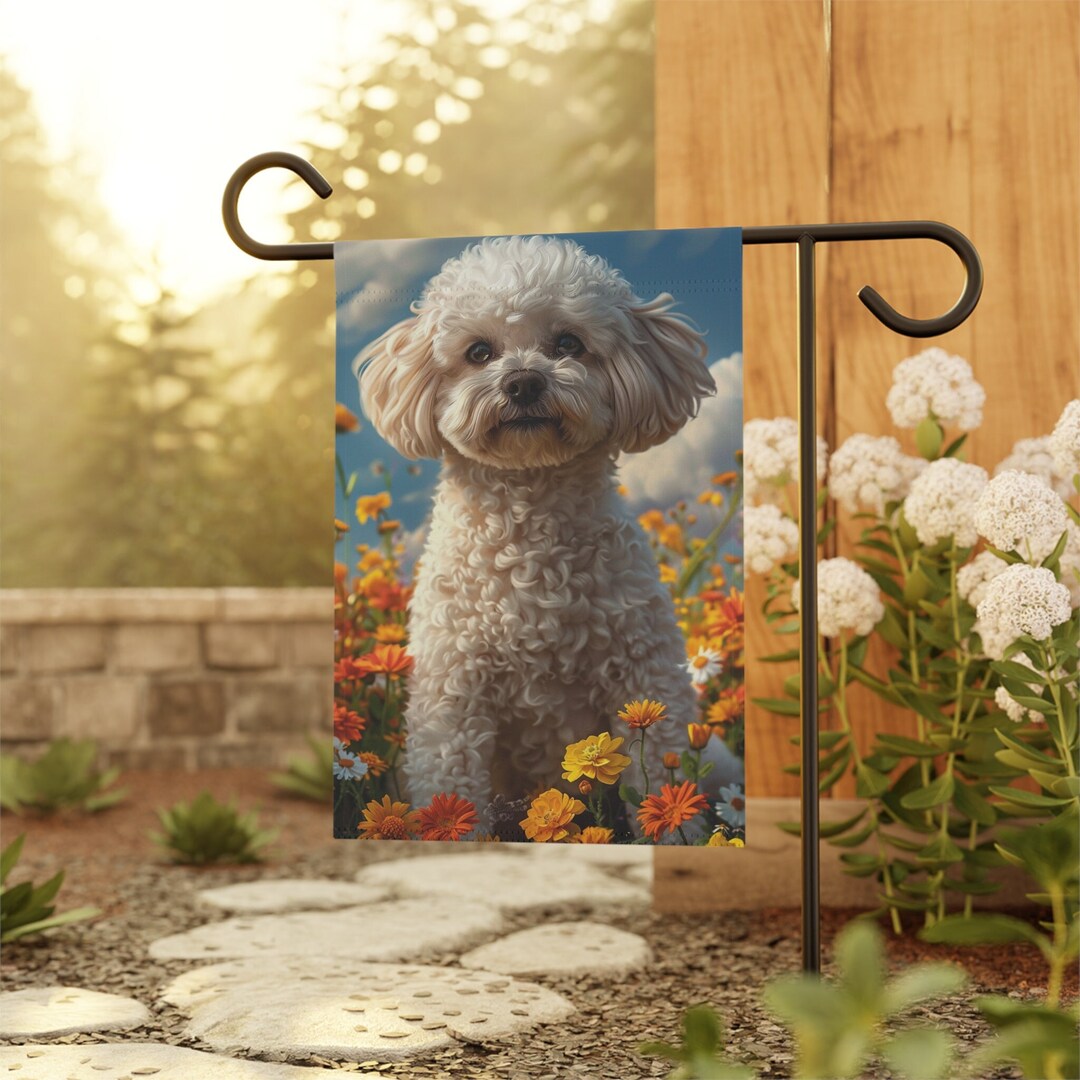 Charming Bichon Frise Dog in Spring Flowers Small Garden Flag - Ready
