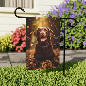 Chocolate Labrador Garden Flag, Fall flag - Perfect for Dog Lovers and Autumn Enthusiasts, Dog Flag, Outdoor Decor, Personalized Flag image 3