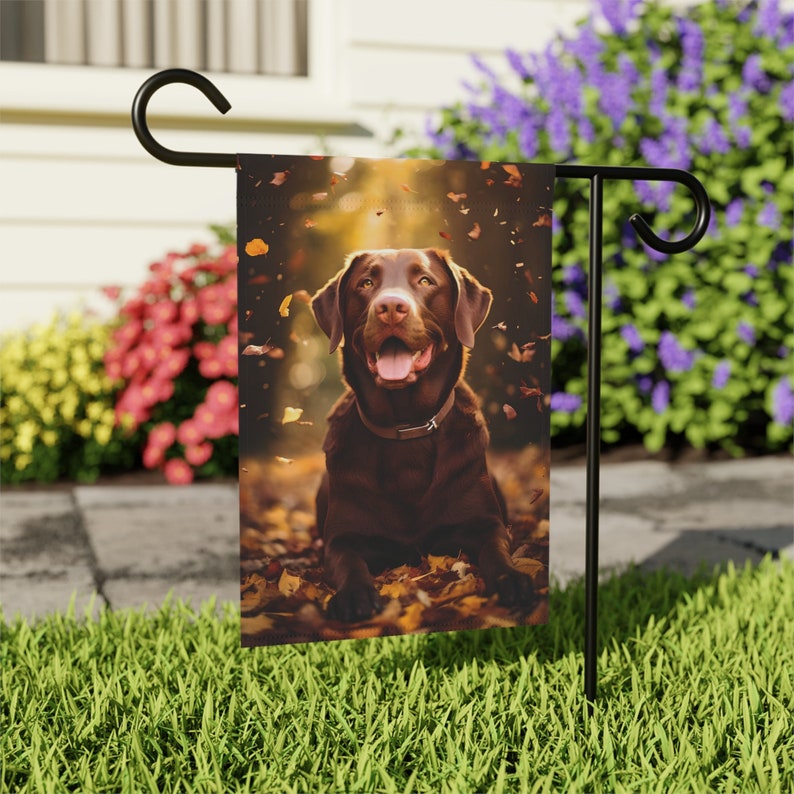 Chocolate Labrador Garden Flag, Fall flag - Perfect for Dog Lovers and Autumn Enthusiasts, Dog Flag, Outdoor Decor, Personalized Flag image 3
