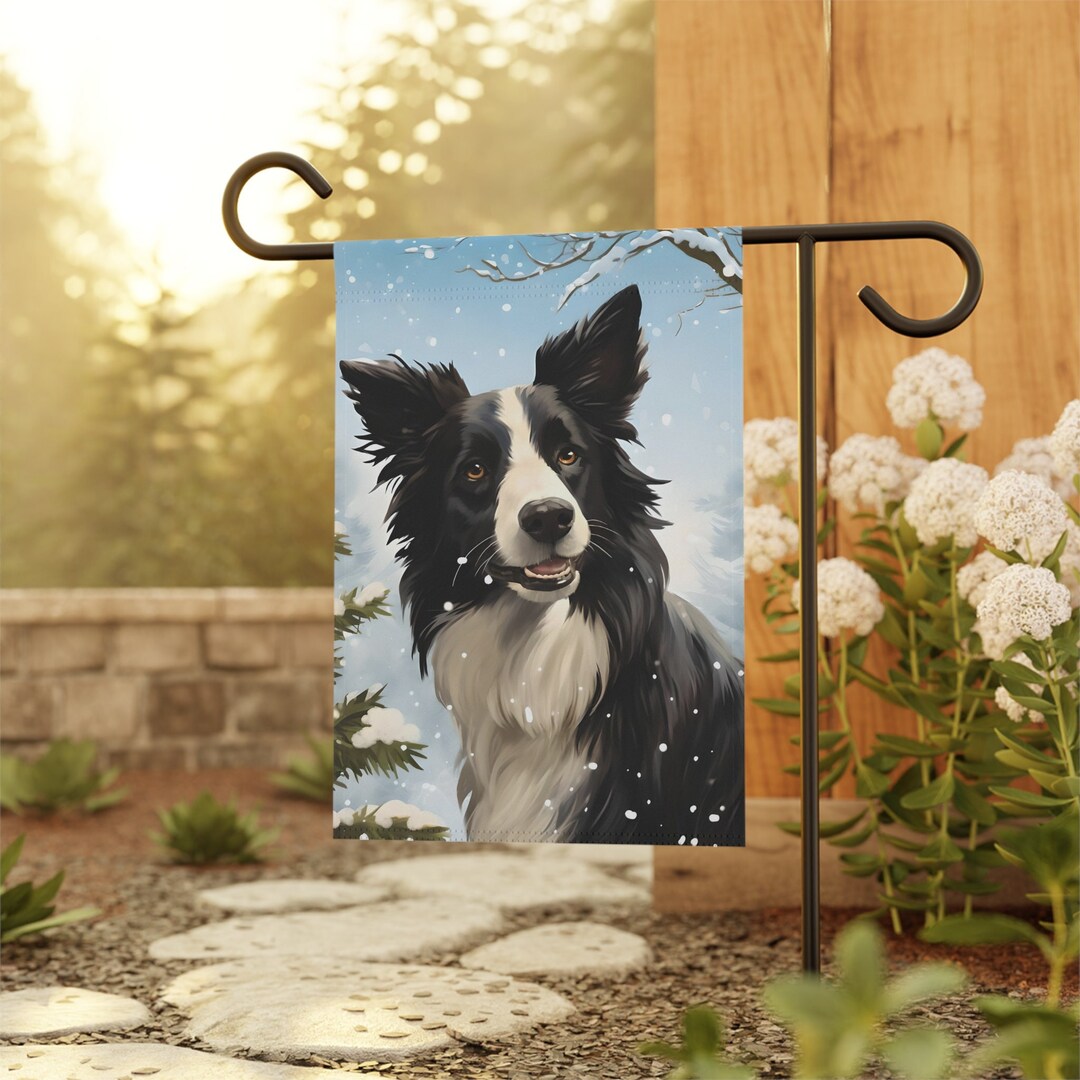 Whimsical Border Collie Winter Garden Flag Perfect for Holiday Decor Etsy