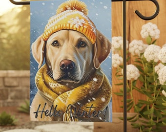 Custom Garden Flag, Custom Yellow Lab Winter Garden Flag, Garden & House Banner, Outdoor Decor