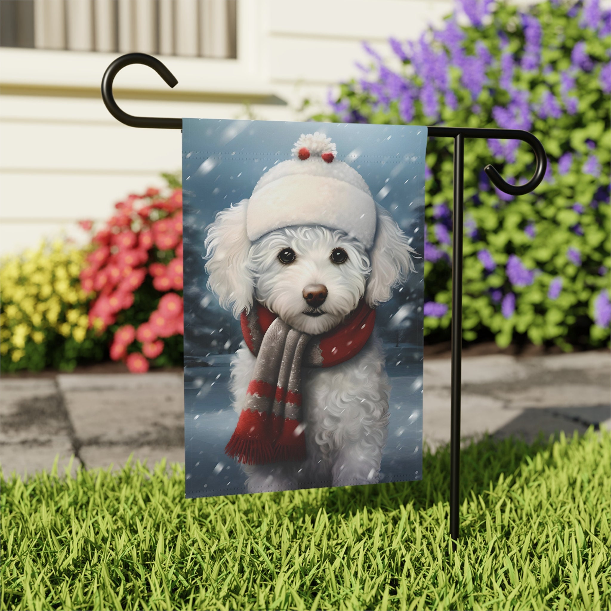 Weihnachts-Gartenflagge Mit Bichon Frisé Motiv – Doppelseitig, 32,5 X 45,7 Cm, Witterungsbeständig Für Winter-Deko Im Garten