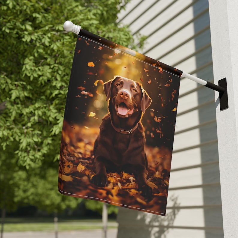 Chocolate Labrador Garden Flag, Fall flag - Perfect for Dog Lovers and Autumn Enthusiasts, Dog Flag, Outdoor Decor, Personalized Flag image 4