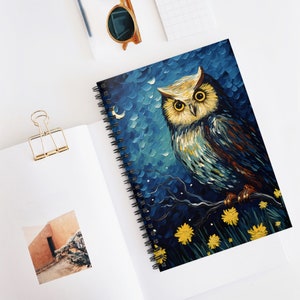 Colorful Van Gogh Inspired Owl Spiral Notebook - Ruled Line, Journal, Personalized gift