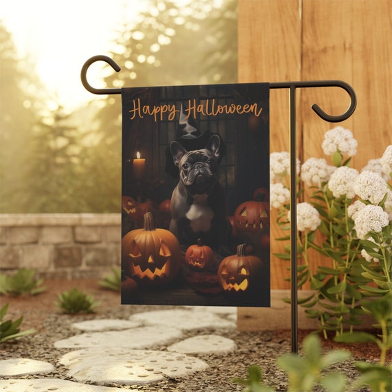 French Bulldog Halloween Small Garden Flag, Halloween Outdoor Decor, House Flag, Frenchie lover gift, French Bulldog Lover Gift