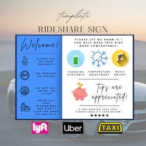 Uber, Lyft, Taxi, Rideshare Witamy Znak dla Gości Recenzje | Natychmiastowe Pobieranie Edytowalny Szablon Canva Do Wydruku