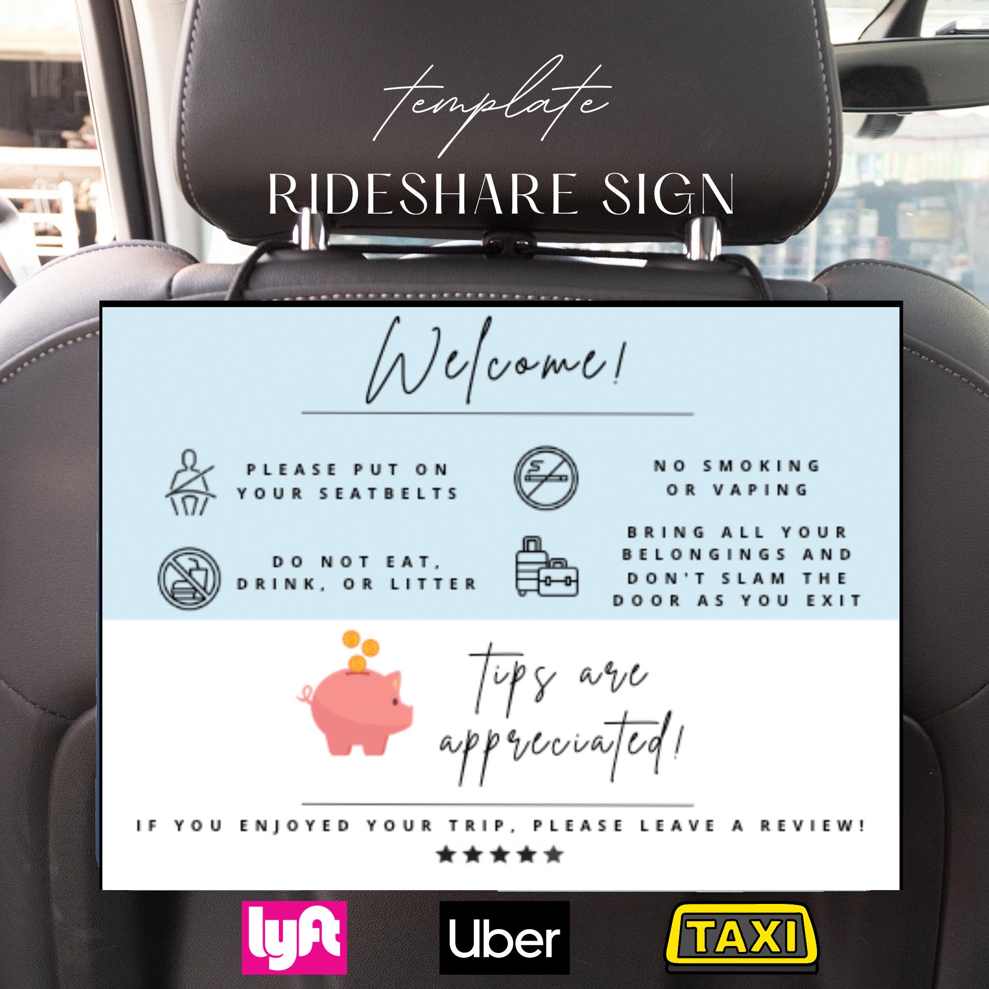 Rideshare Sign Examples Uber, Lyft, Taxi, Rideshare Business Welcome Sign for Guest Reviews ...