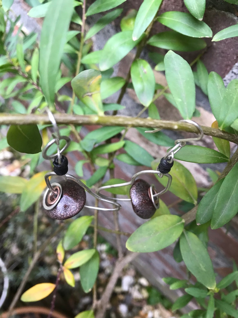 Sparkly bronze ceramic and sterling silver statement earrings
