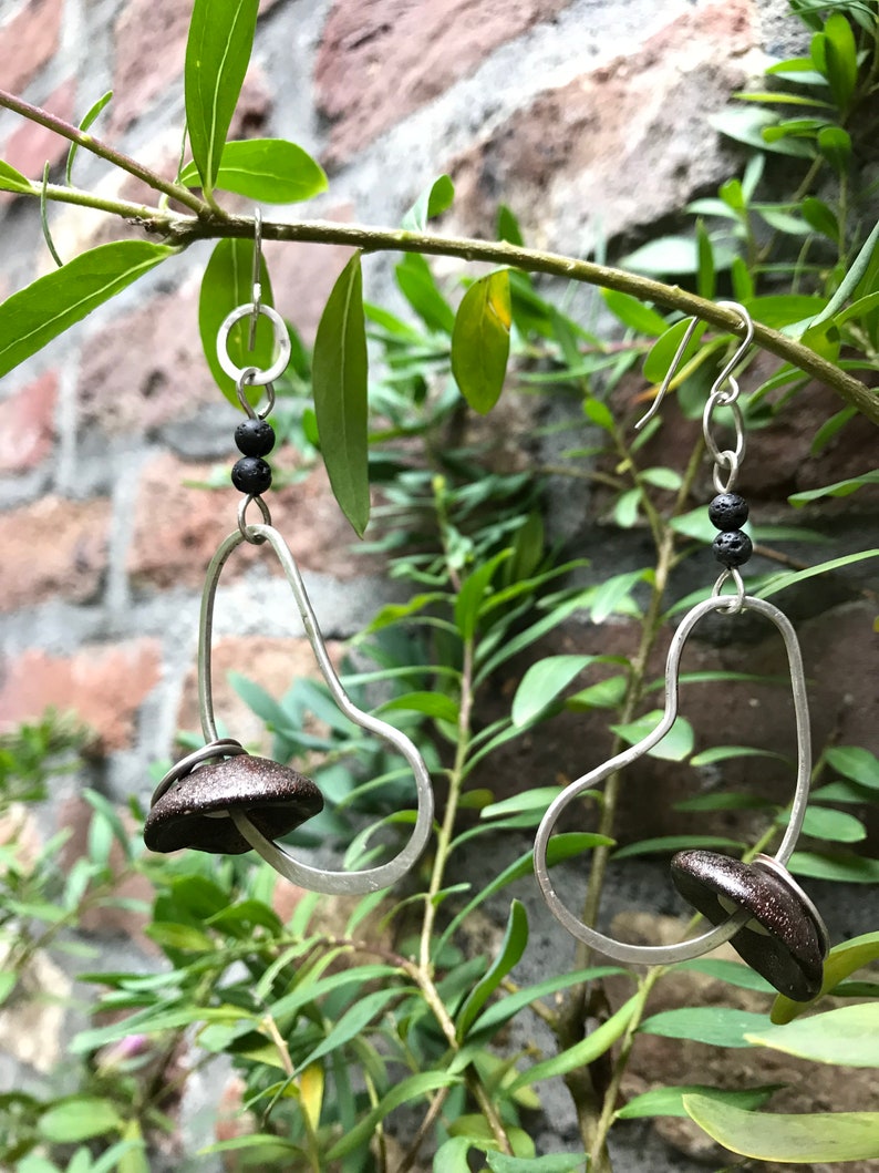 Sparkly bronze ceramic and sterling silver statement earrings