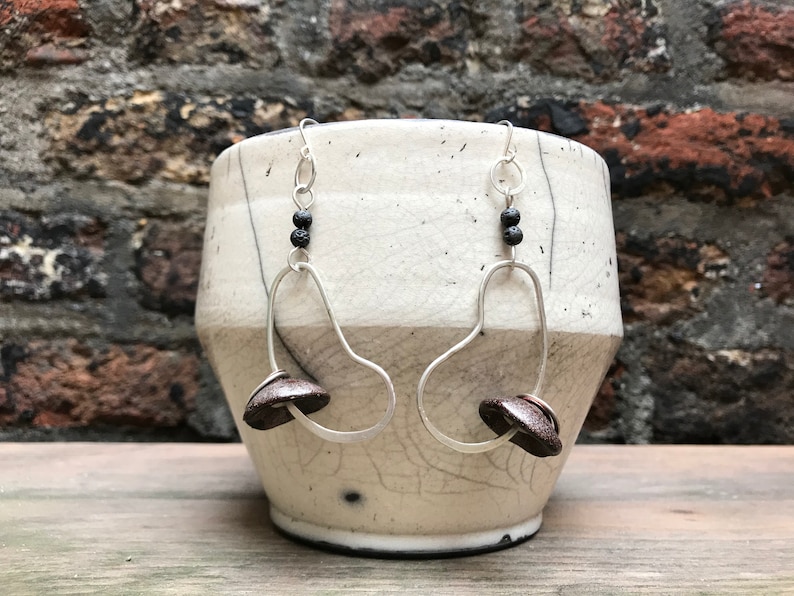 Sparkly bronze ceramic and sterling silver statement earrings