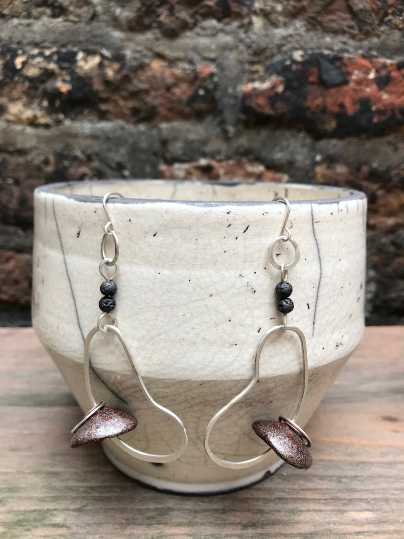 Sparkly bronze ceramic and sterling silver statement earrings
