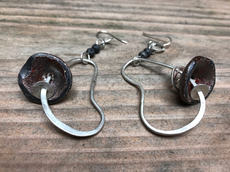 Sparkly bronze ceramic and sterling silver statement earrings