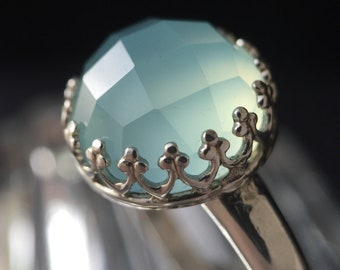 Aqua chalcedony silver ring, designer ring in silver with aqua chalcedony