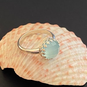 Blue chalcedony ring, 7, handmade, blue gem ring in silver, delicate silver ring with chalcedony, argentium ring with chalcedony