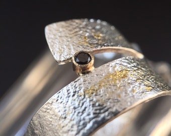 diamond ring, 9.5, handmade, organic ring with diamond, silverring with diamond, black diamond ring men, solitaire rings with diamond