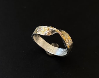 Gold ring with diamond, 7.5, Handmade, infinity ring, Mobius diamond ring, guys diamond ring