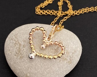 Heart necklace gold, gold heart pendant, tiny heart necklace, handmade heart necklace, gold heart pendant, bubble heart gold filled