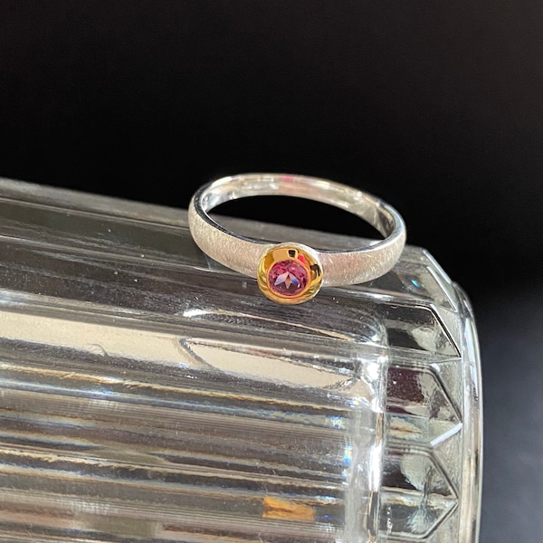 Garnet ring, 8.5, garnet silver ring, garnet stacking ring, modern garnet ring, rhodolite garnet ring in silver with gold detail