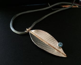 Blue Topaz pendant, blue topaz silver pendant, blue topaz designer pendant, blue topaz silver necklace, Leaf pendant with blue Topaz
