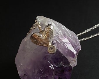 cuttlefish necklace, cuttlefish pendant, handmade, heart pendant, bridesmaids jewelry, wedding collier, white sapphire heart pendant