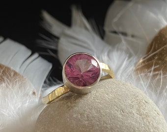 Pink topaz gold ring, size 6.5, pink topaz with silver and gold ring, handmade topaz ring, designer topaz gold ring