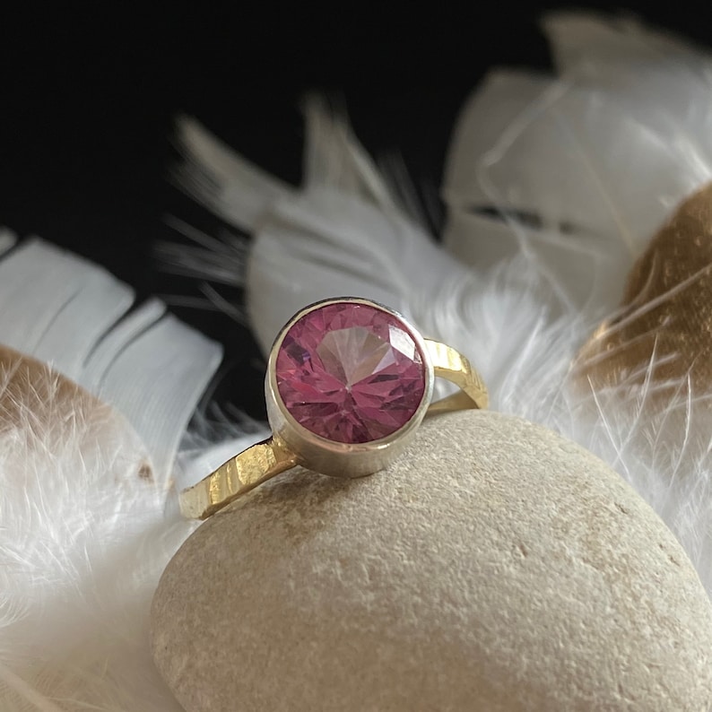 Pink topaz gold ring size 6.5 pink topaz with silver and image 1