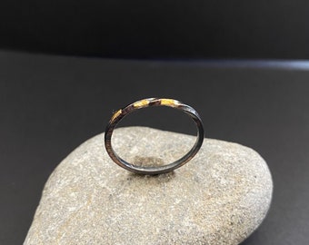 Infinity ring, 7, handmade, oxidized silver ring, oxidized ring men, black ring in silver with gold, twisted ring in silver and gold