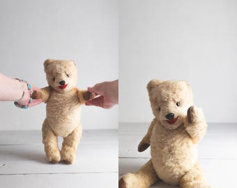 distressed vintage teddy bear 17 inches tall