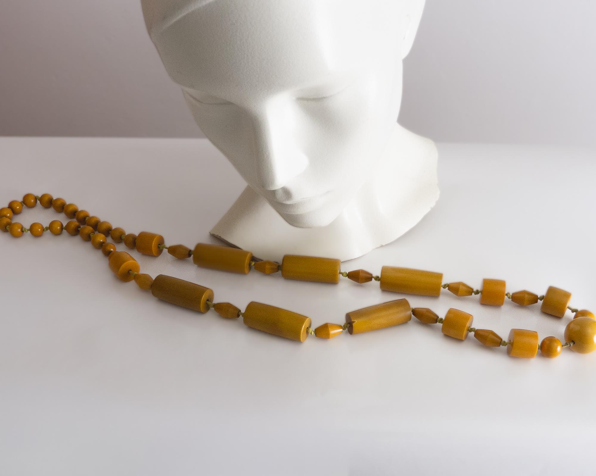 Vintage 1940s Art Deco Bakelite Necklace Long Chunky Hand  Vintage Butterscotch Tested Bakelite Bead Necklace 21” Art Deco Chunky Retro MCM main image 0