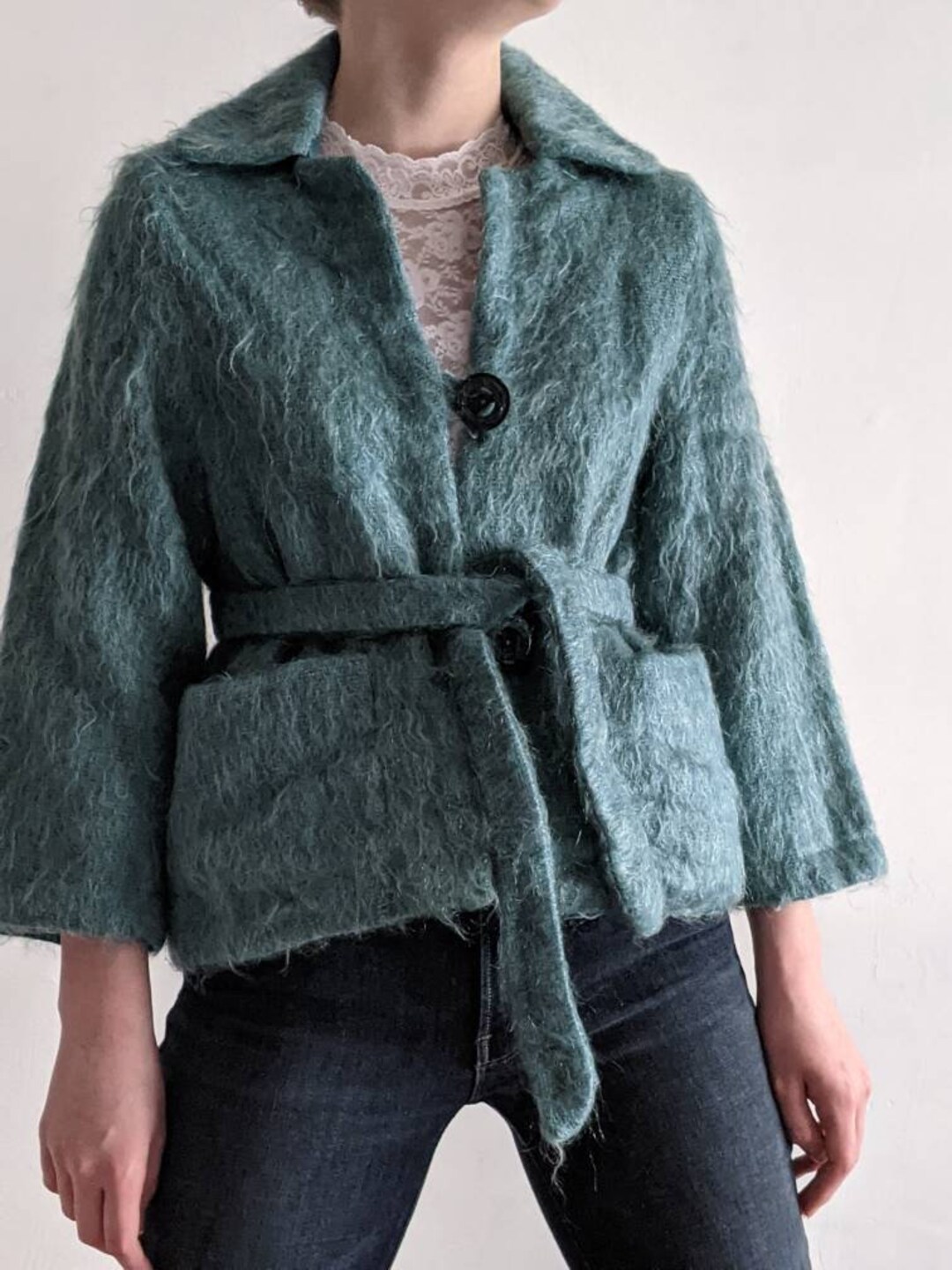 1960s Mohair Jacket Vintage 60s Turquoise Blue Wool Mohair Blend ...
