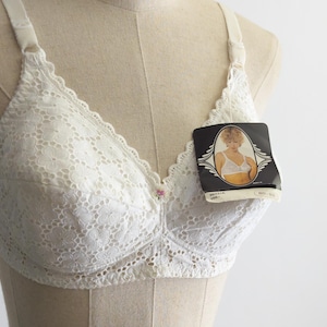 vintage bra white cotton blend palmers bust shaper made of madeira embroidery - 80-85