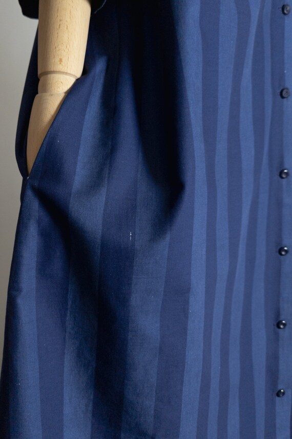 MARIMEKKO vintage 1960s day dress, Suomi Finland cotton shirt dress, Blue black stripe