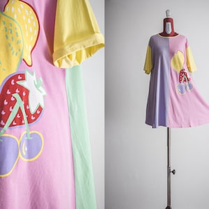 fruity color block sleep tee dress - xs - large
