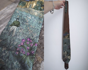 Italian fine art tapestry silk necktie vintage neckwear