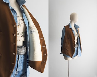 vintage 50s british wool chore vest doeskin cloth fleece lined workwear waistcoat – toast brown