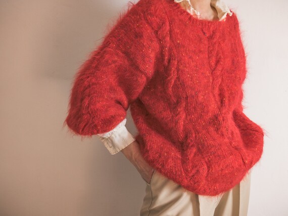 Flecked Mohair Sweater Vintage 80s Handknit Boxy Cropped Chunky 