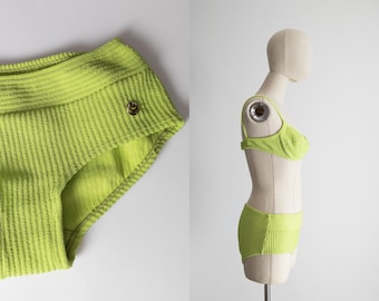 vintage 60s mod bikini bottom – green orchid/lime & chartreuse – s–sm