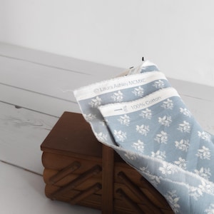 laura ashely mcmxc juniper fabric remnant vintage printed in uk - 47&quot; wide x 171&quot; long - dawn blue light/soft delicate muted blue/cloudwhite
