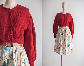 peasant red wool sweater cardigan