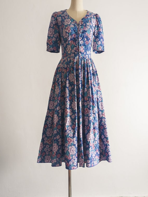 1980s Laura Ashley dress in rich muted floral chi… - image 2