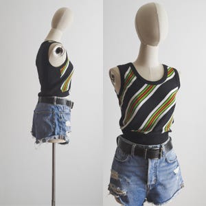 vintage ladies knit vest tanktop—knitwear 70's—ribbed cinched waist fine sweater vest—jersey knit acrylic vest top—black/white/lime/salmon