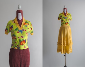 Italian fiorucci fruit art cropped polo shirt—xs-small